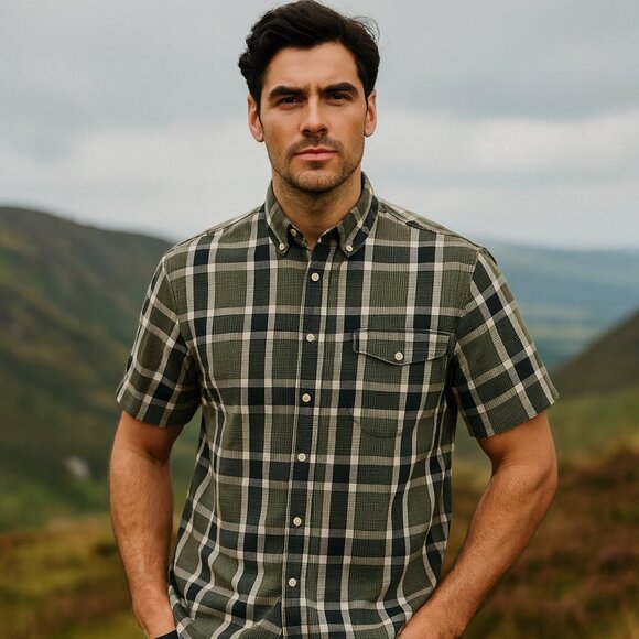 Eddie Bauer Other - Eddie Bauer L Plaid Button Down Short Sleeve Green Blue White Preppy Camp Shirt